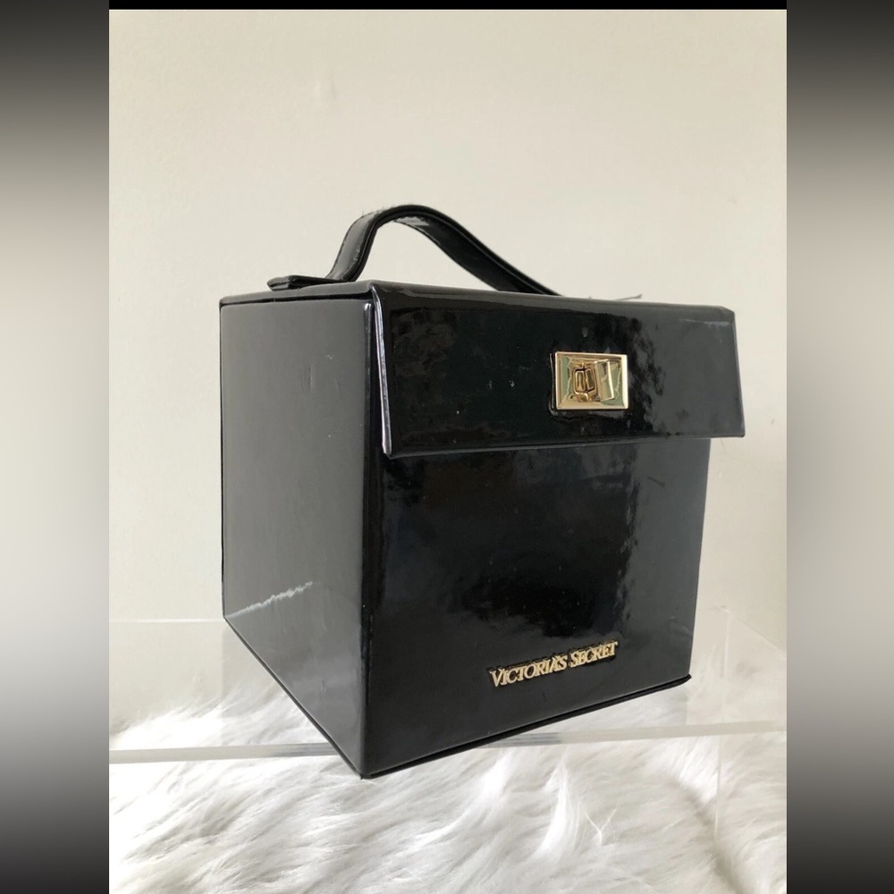 Victoria's Secret Black Patent Box Handbag with Gold Hardware
